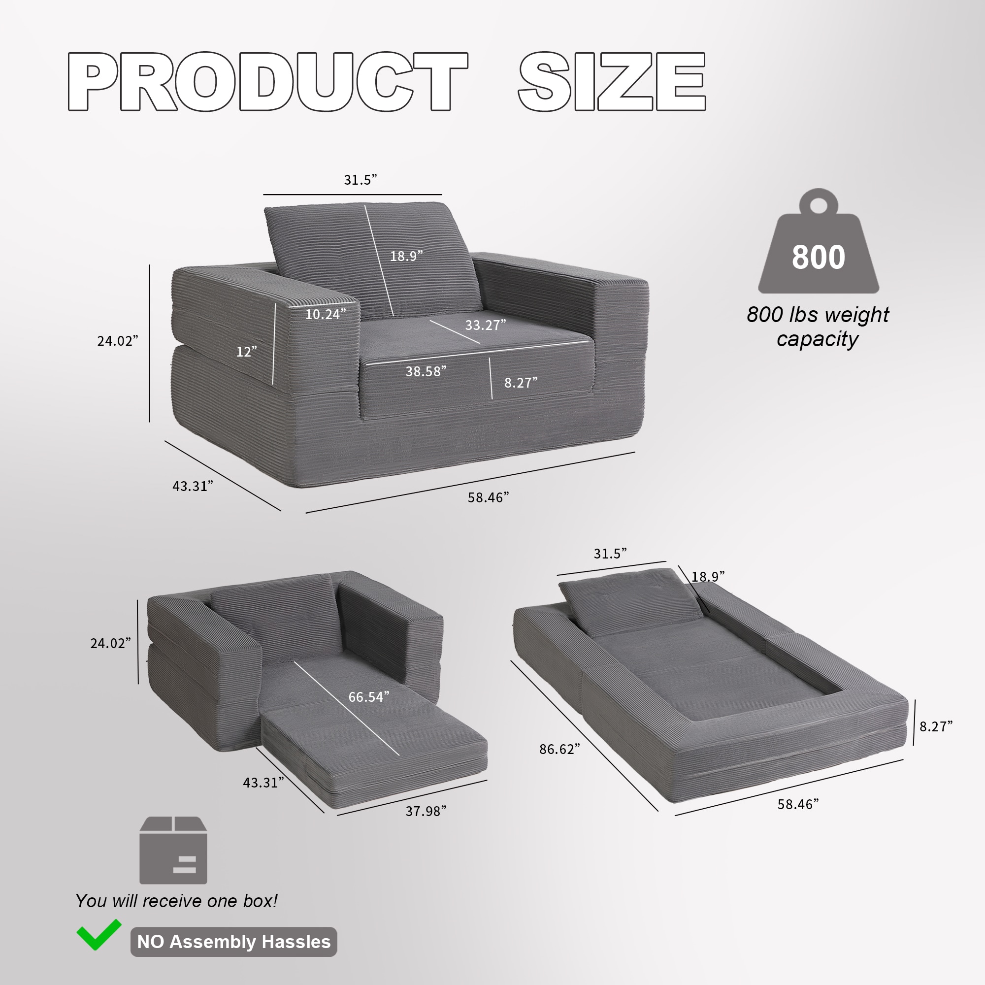 Compression Sofa Bed For Adults And Pets Modern Floor Couch Grey_voghion.com